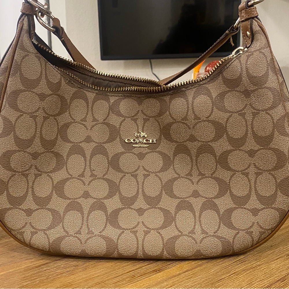 Coach Harley Hobo Tan and Brown Signature Shoulder Bag